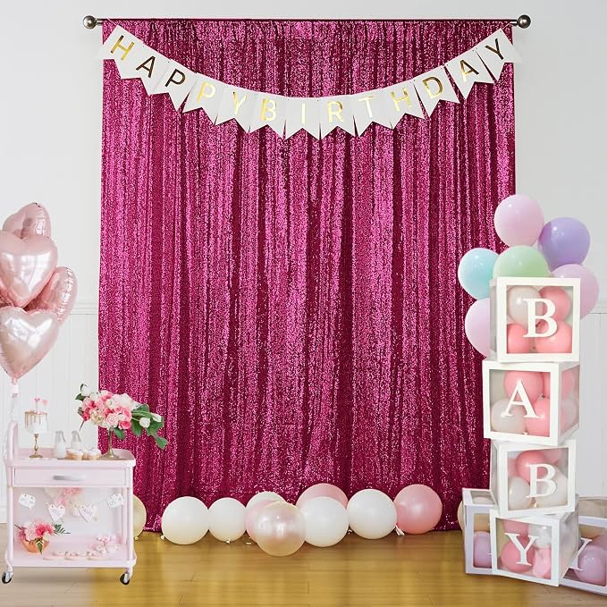 Sugargirl Fuchsia Sequin Backdrop Curtain 4 Panels 2FTx8FT Glitter Fuchsia - Image 8