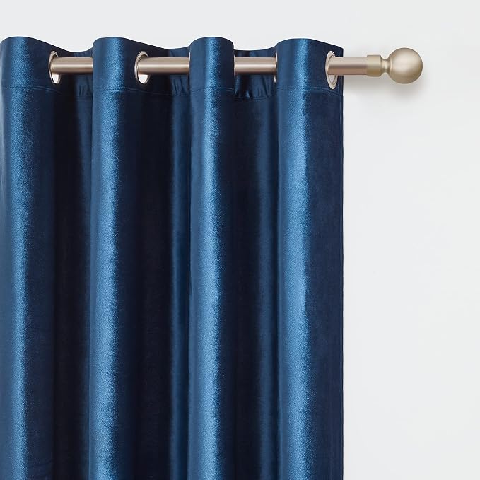 Velvet Navy Blue Grommet Blackout Curtains 108 inches - Image 2