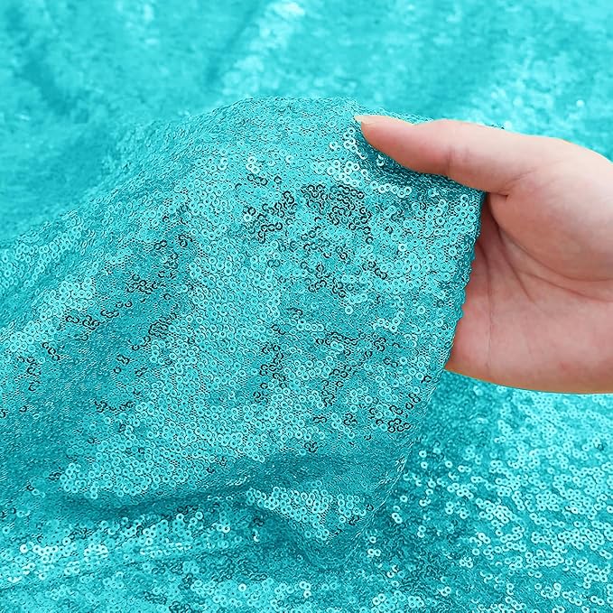 Sugargirl Turquoise Sequin Backdrop Curtain 7FTx7FT Glitter Turquoise - Image 4
