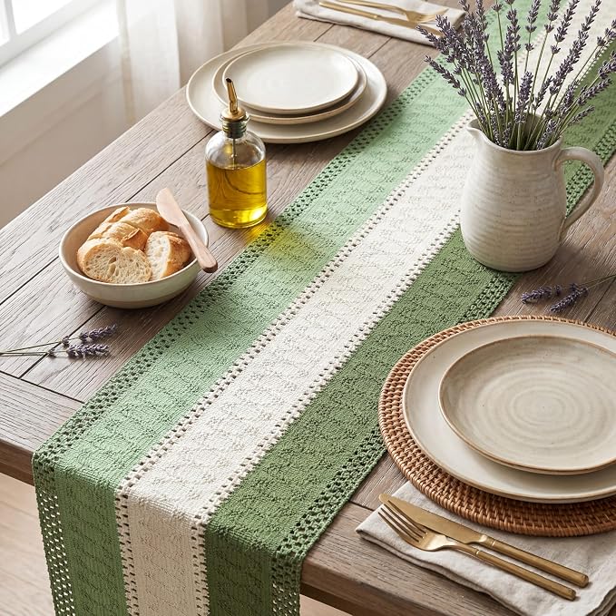Artoid Mode Sage Beige Green Farmhouse Rustic Table Runner 12x48 Inch | Holiday - Image 3