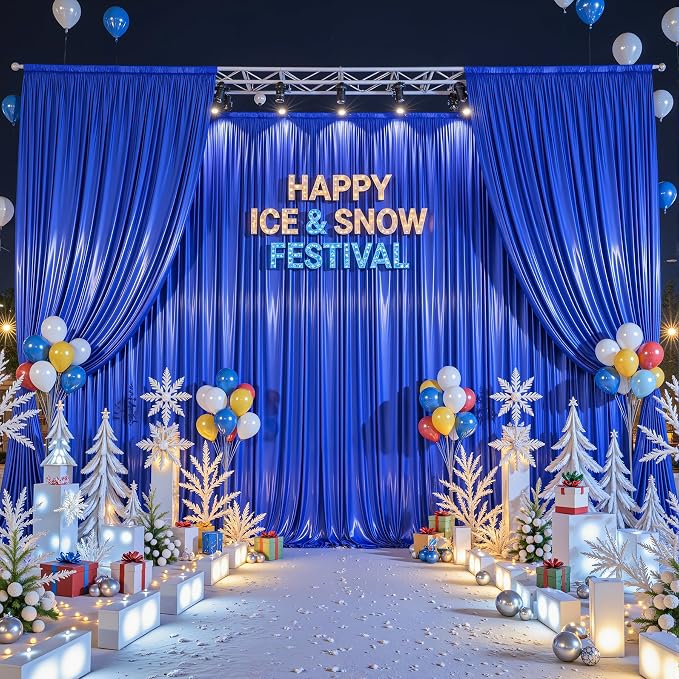 30x10ft Royal Blue Glitter Backdrop Curtain - Image 2