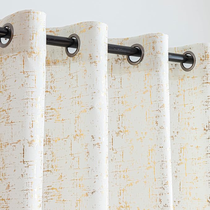Taisier Home Gold Foil Print Linen Textured Curtains Geometric Dots Pattern - Image 2