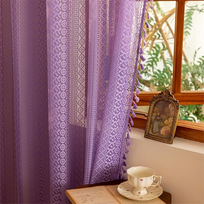 Sutuo Home Lavendar Boho Lace Curtains - Image 2