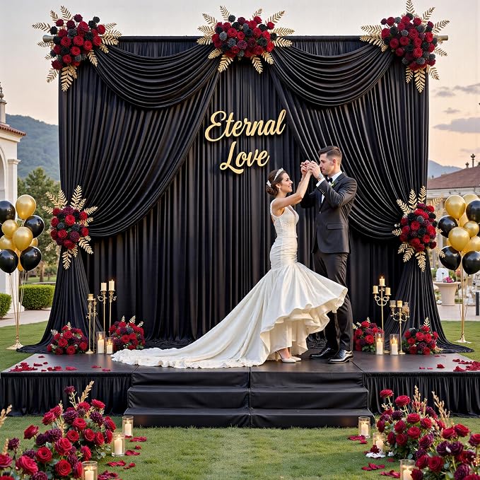 50 ft x 10 ft Wrinkle Free Black Backdrop Curtain - Image 3