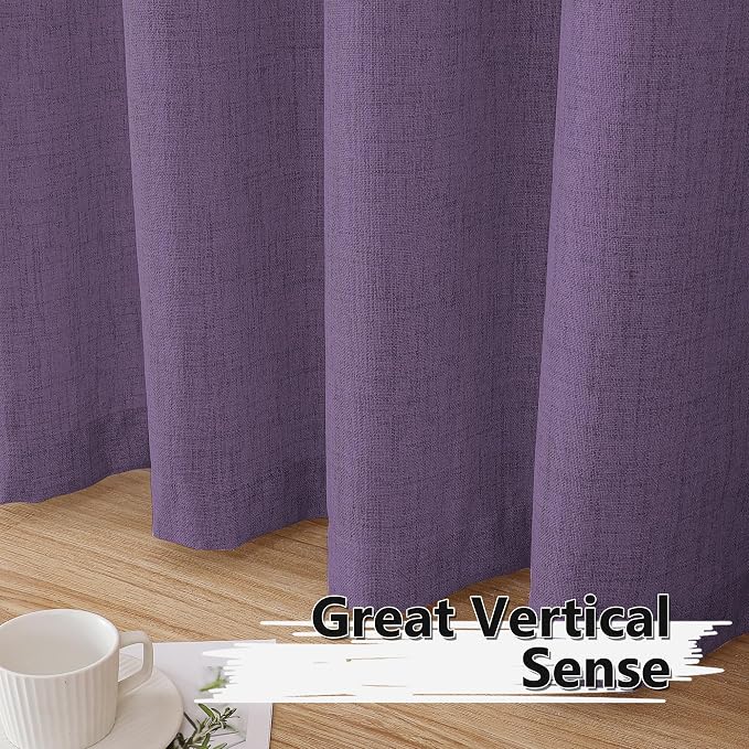 Tollpiz Linen Curtains Bedroom Rod Pocket Semi Sheer Curtain Burlap Light - Image 4