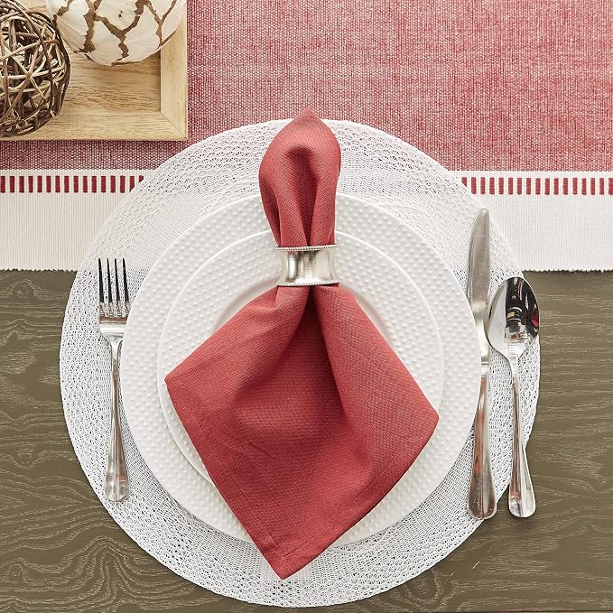DII Dobby Stripe Table Runner, 13x72 Barn Red & Cream Background | Woven - Image 4