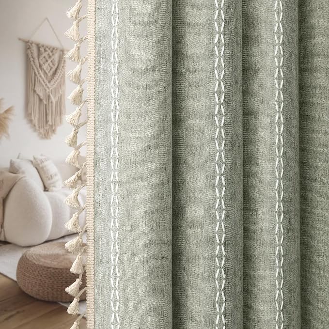 Sage Green Boho Blackout Curtains 84 Inch 2 Panels - Image 9
