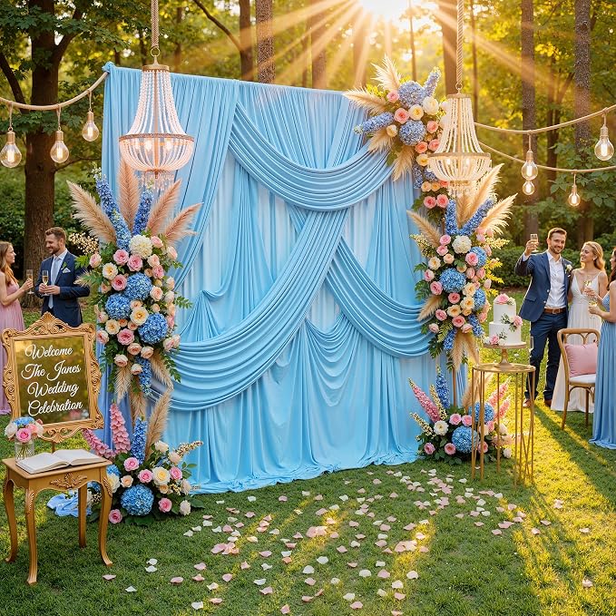 10x8ft Wrinkle Free Baby Blue Backdrop Curtains by ENJOYYOURPARTY