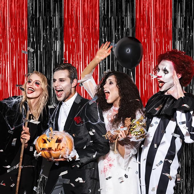 ZATAYE 8 Pack Black Red Halloween Foil Curtain Streamer Decorations | Black Red - Image 6