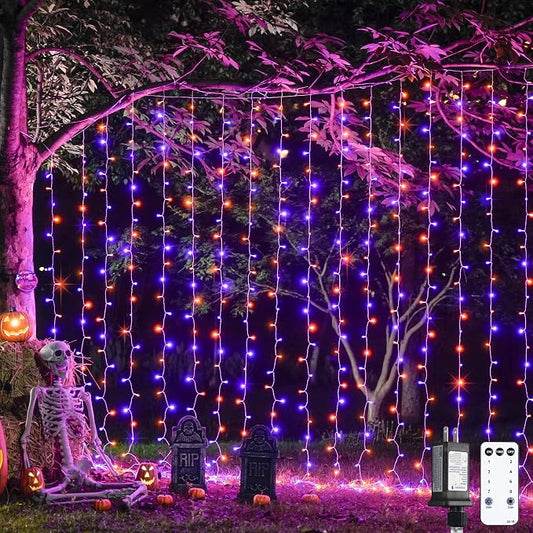 JMEXSUSS 300LED Halloween Curtain Lights, 9.8x9.8ft | Remote, Plug in, Window by JMEXSUSS