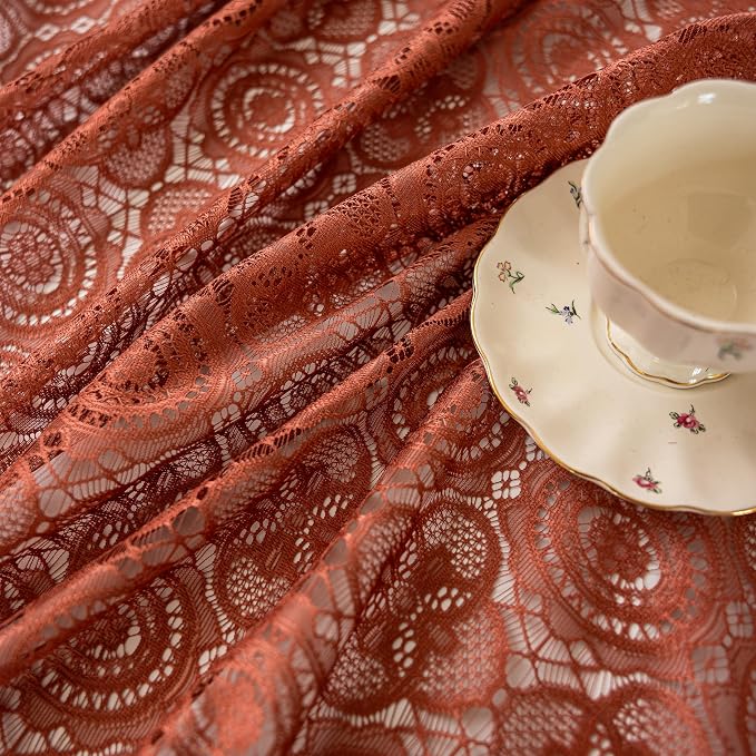 YJ YANJUN Boho Lace Sheer Curtains, Burnt Orange Terracotta, 59x63 inches | 2 - Image 5