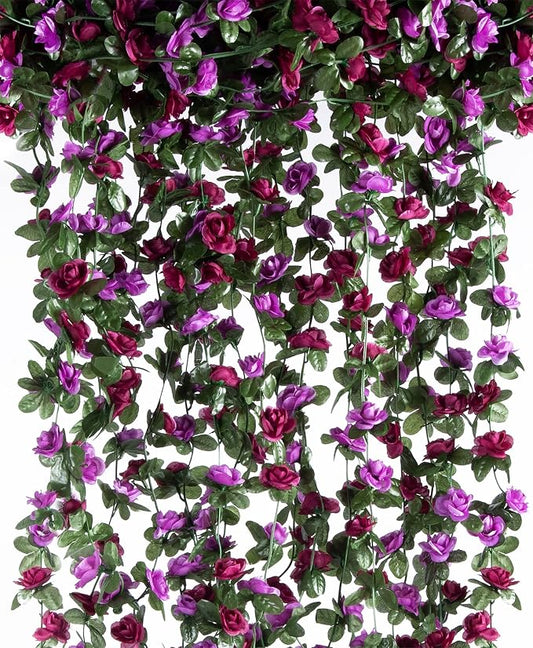 Artificial Flower Garland 6pcs 8.2ft Rose Vine Decor, Hanging Faux Roses String by PONKING