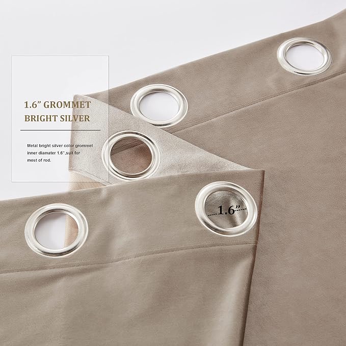 BULBUL Taupe Velvet Blackout Curtains 96 inch Long - Image 3