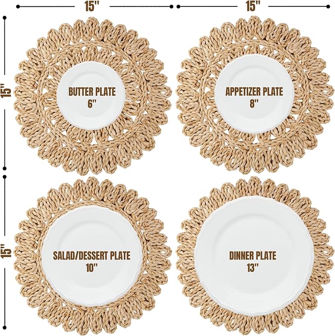 15" Corn Husk Woven Round Placemats Set of 6 - Image 3