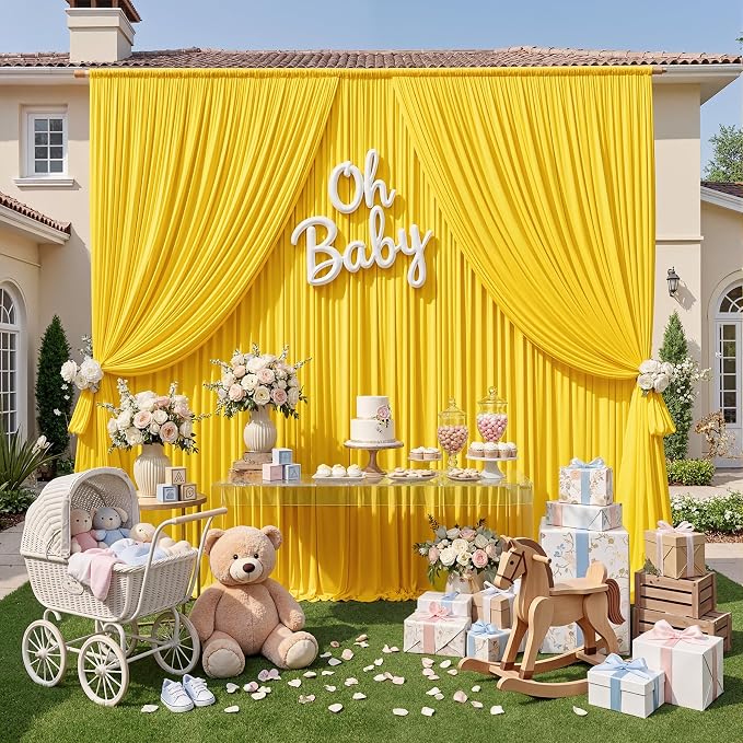 10ft x 10ft Wrinkle Free Yellow Backdrop Curtain - Image 8