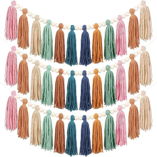 Zeyune 3 Pcs Boho Tassel Garland Boho Rainbow Wall Decor Colorful Pastel Tassel by Zeyune