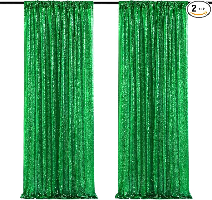 Green Sequin Backdrop Curtains-2 Panels 2FTx8FT Green Backdrop by SoarDream