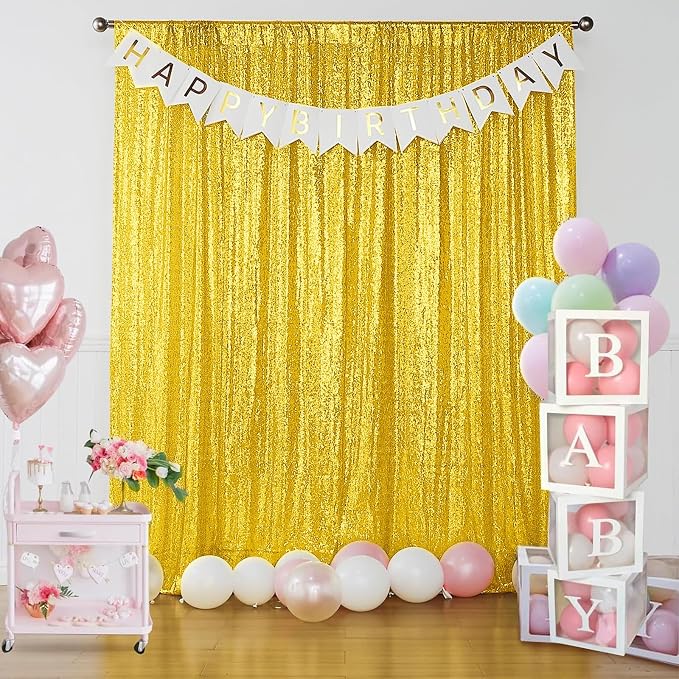 Sugargirl Golden Yellow Sequin Backdrop Curtain 6 Panels 2FTx8FT Glitter Golden - Image 2