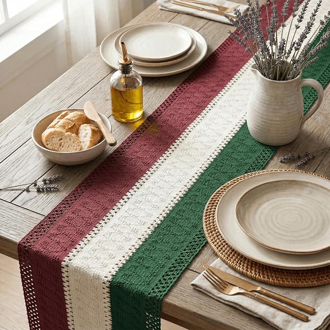 Artoid Mode Green Beige Red Farmhouse Rustic Table Runner 12x60 Inch | Holiday - Image 3