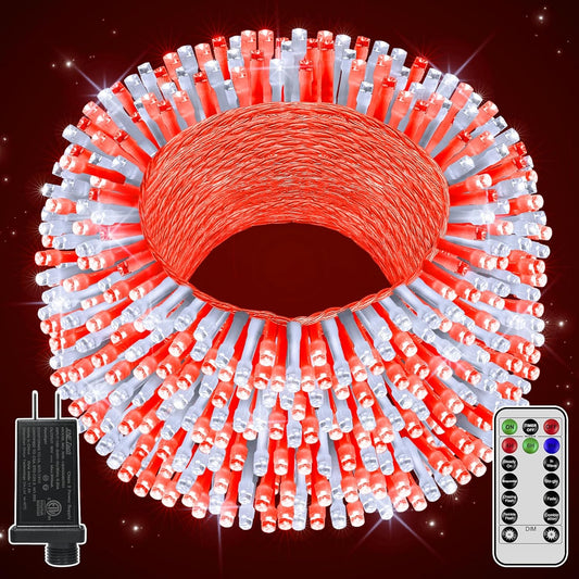 196FT 600LED Christmas Lights Outdoor Waterproof, String Light with Remote, 8 Modes LED Lights Plug in Twinkle Fairy Light for Party Holiday Decor (Red+White)