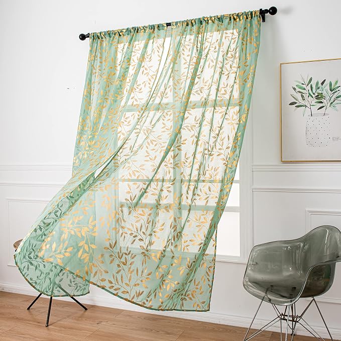 Sutuo Home Green Sheer Curtains 84 Inch Length 2 Panels Set, Privacy Voile - Image 7