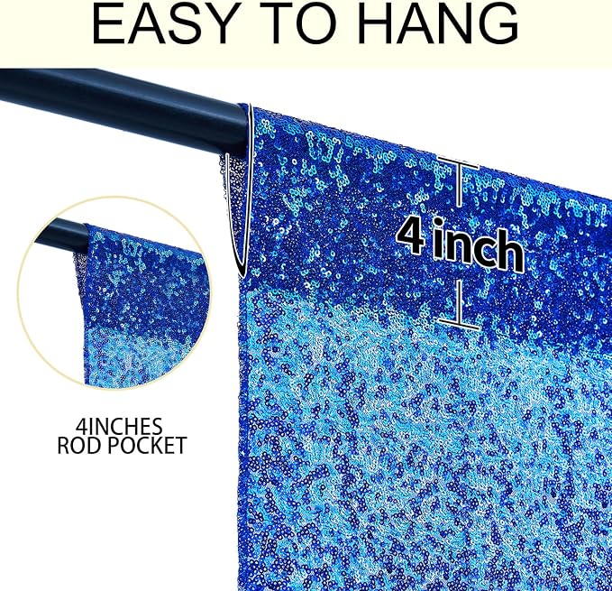 2×8FT-6PCS Royal Blue Sequin Backdrop Curtains Panels, Photography Backdrop - Image 5