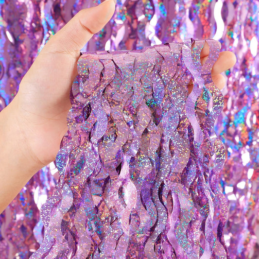 4 Pack Pink Tinsel Curtain Party Backdrop - CYLMFC 3.3 ft x 6.6 ft Sparkle Wavy Foil Fringe Backdrop Curtain for Party Decorations Girls Birthday Bachelorette Party Decor Supplies Photobooth Props