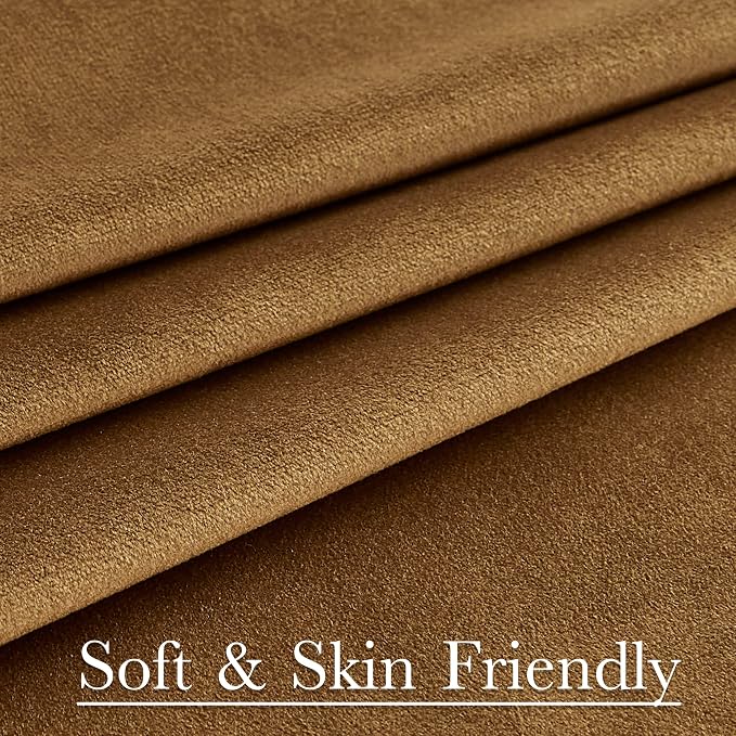 Gold Brown Velvet Curtains Extra Wide Super Soft Light Blocking Window Drapes - Image 7