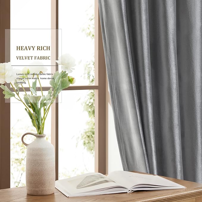 BULBUL Velvet Grey Blackout Curtains 96 inch Long - Image 4