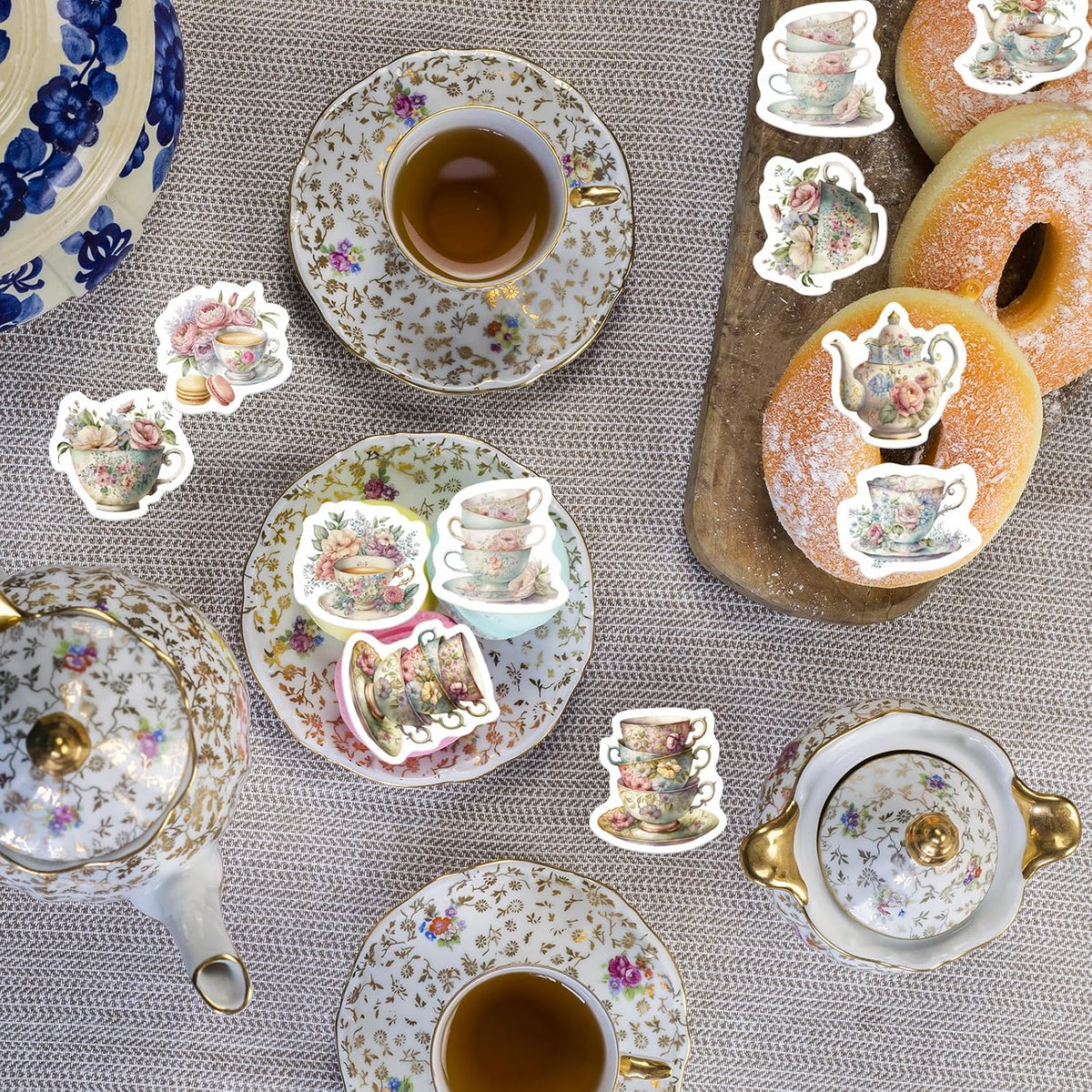 45PCS Edible Tea Party Cupcake Toppers Wafer Paper Teapot Teacup Cupcake Toppers Floral Tea Time Cake Picks Afternoon Tea Decorations for Tea Party Theme Baby Shower Decor Supplies