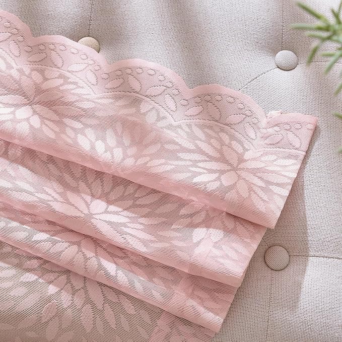 MIULEE Vintage Floral Scalloped Lace Curtains, Light Pink 52" W x 72" L | 2 - Image 5