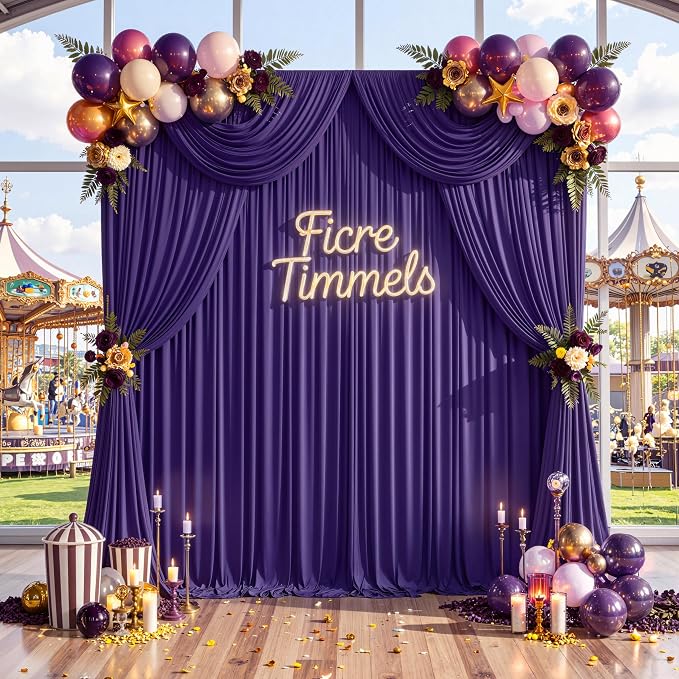 40 ft x 10 ft Wrinkle Free Purple Backdrop Curtain - Image 4