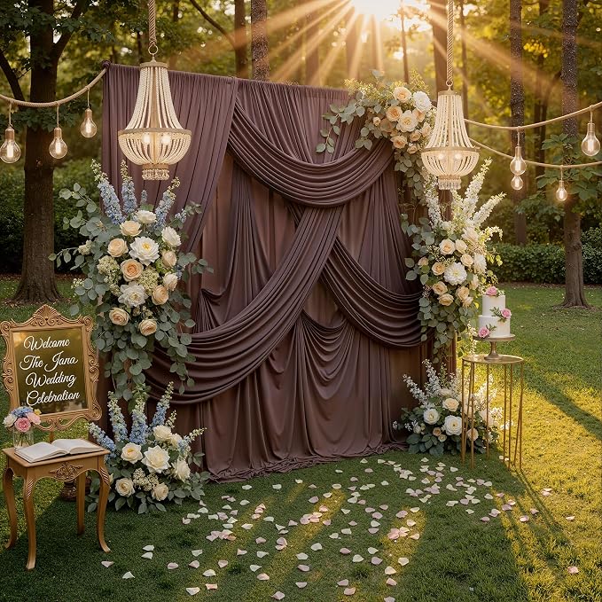 20ft x 10ft Wrinkle Free Brown Backdrop Curtains - Image 8