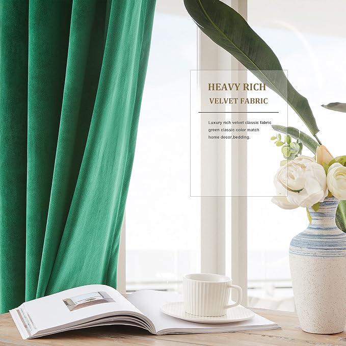 Velvet Green Grommet Blackout Curtains 84 inch Length - Image 3