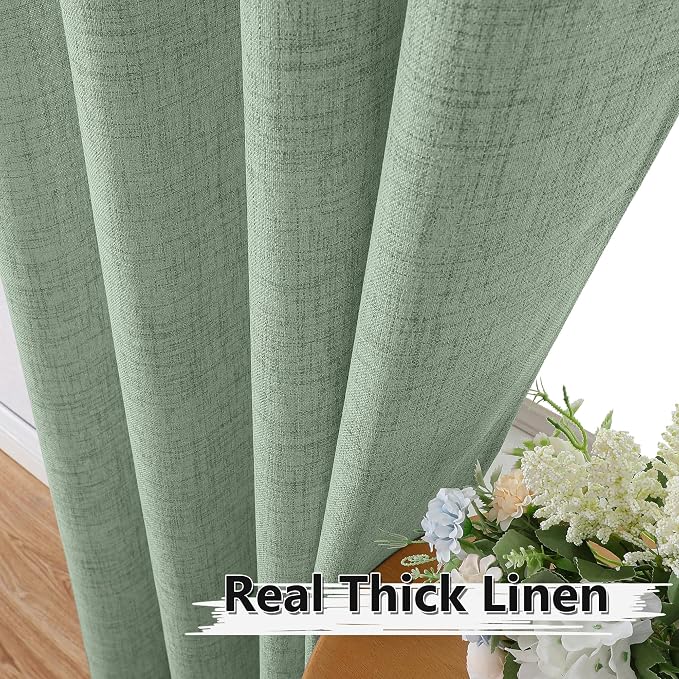 Tollpiz Linen Tier Curtains Rod Pocket Semi Sheer Short Kitchen Curtain Half - Image 3