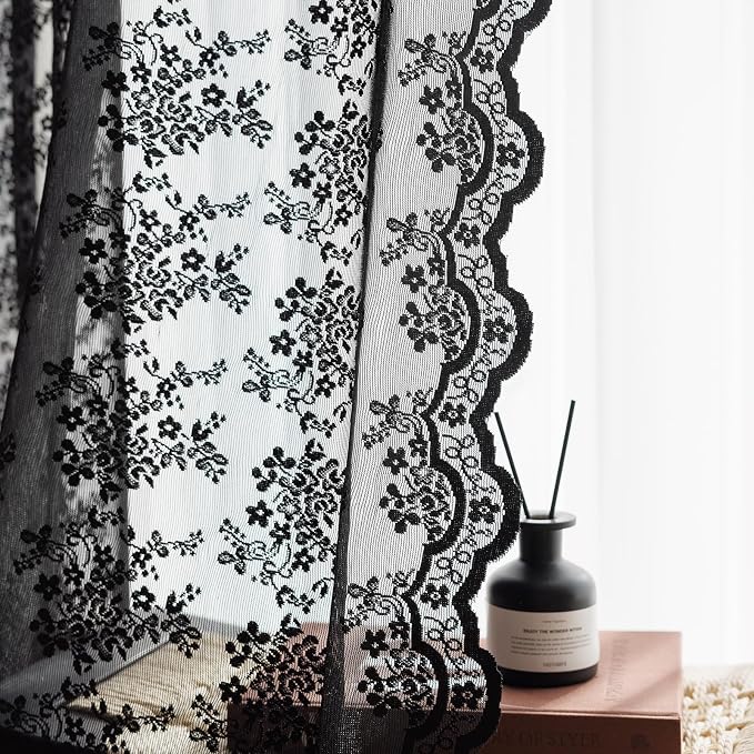 Anmao Vintage Lace Kitchen Curtains 24 Inches Long 2 Panels, Romantic Semi - Image 5