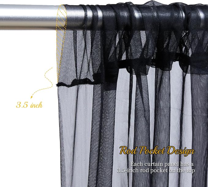 30x8ft Black Tulle Backdrop Curtain - Image 5