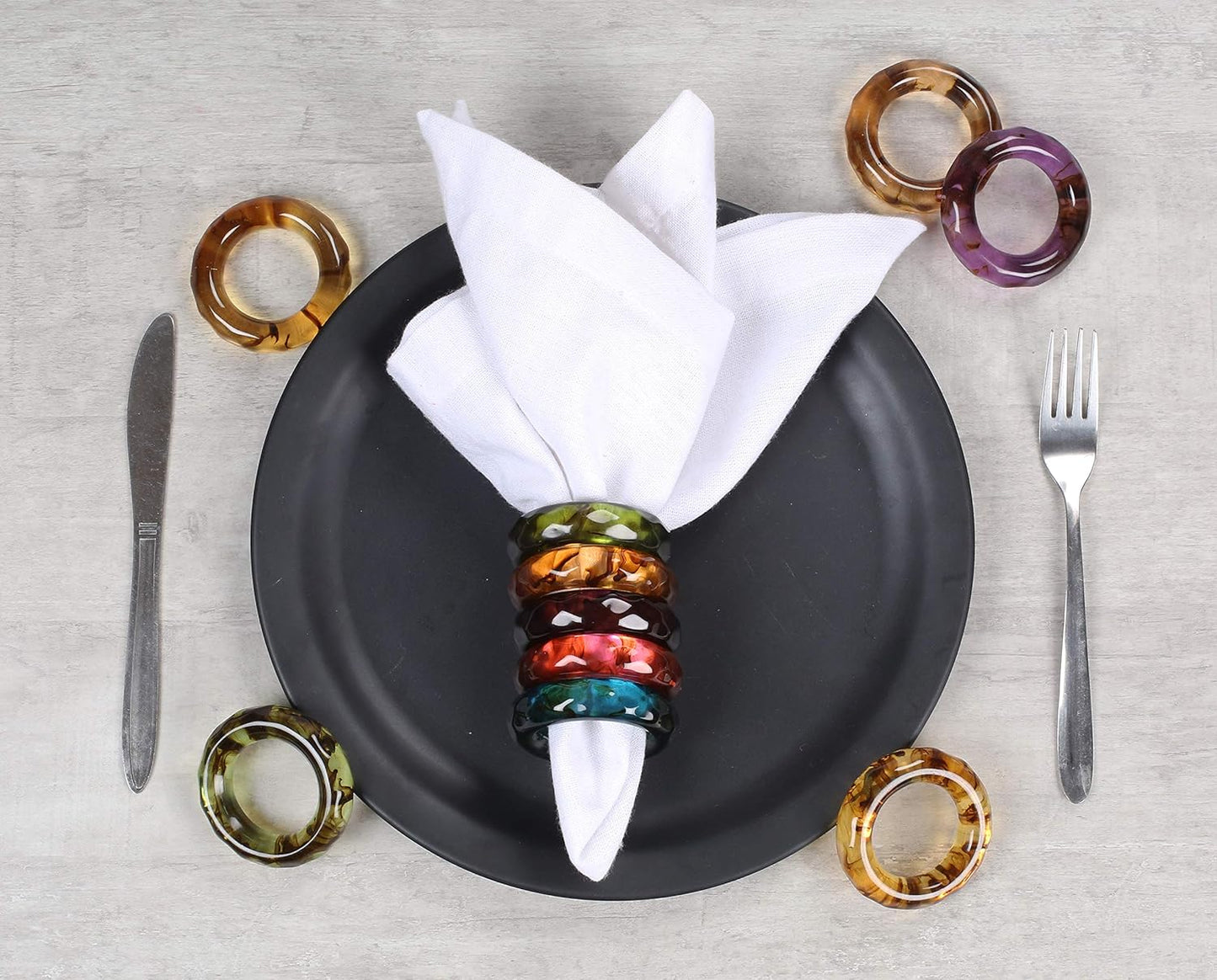 Epoxy Resin Napkin Holders for Cloth Napkins Set of 12 - Decorative Napkin Holders for Weddings, Parties & Everyday Dining - Diamond-Top Design in 6 Assorted Pastel Colors - CLEENTABLE