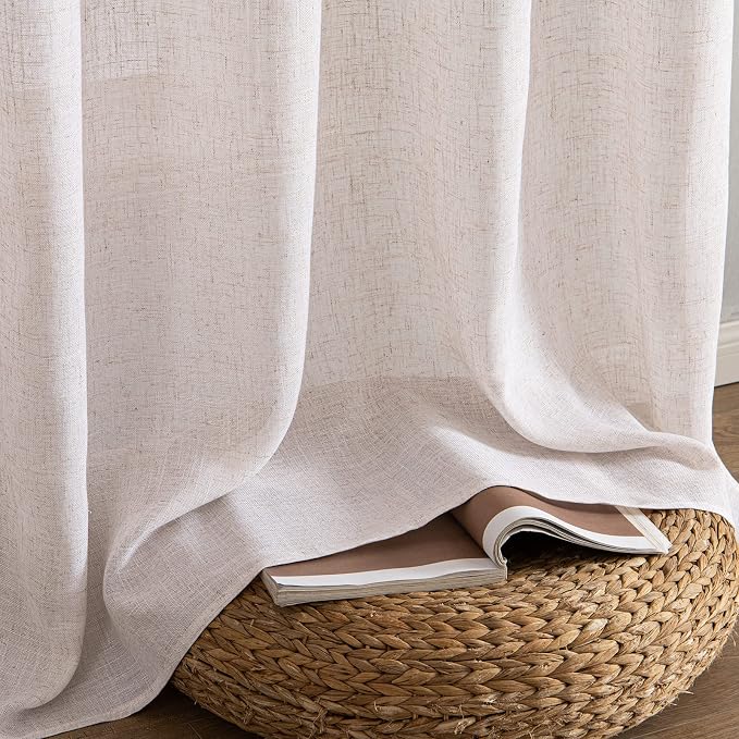 MIULEE Natural White Linen Curtains 132 Inch Length 2 Panels - Image 7