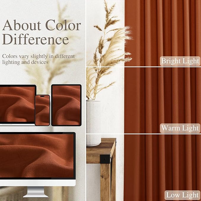 Terracotta Linen Curtains 84 inches Long 2 Panel Set Back Tab Rod Pocket Rustic - Image 4