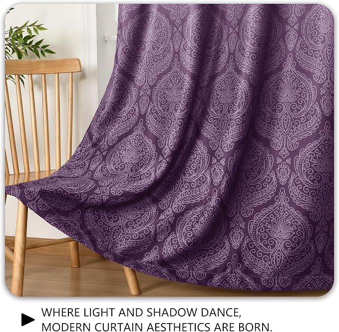 DWCN 100% Blackout Curtains for Bedroom 96 Inch Long-Damask Patterned Ombre - Image 7