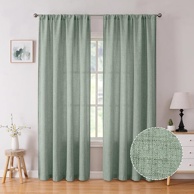 Tollpiz Linen Curtains Bedroom Rod Pocket Semi Sheer Curtain Burlap Light by Tollpiz