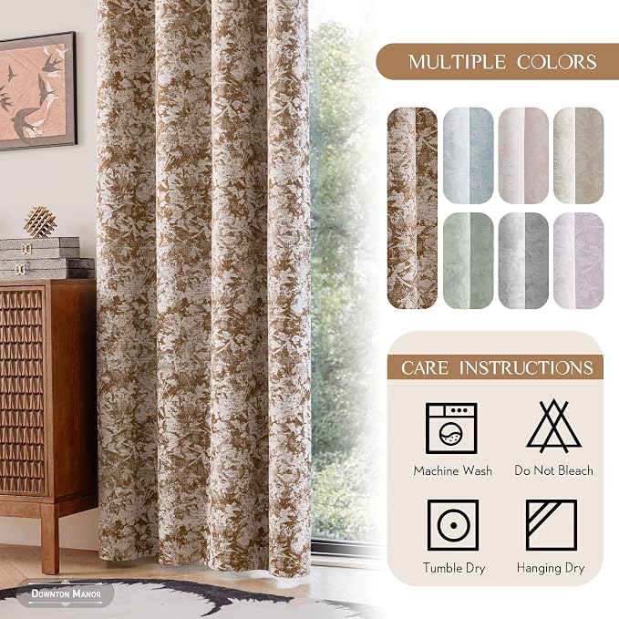 Beauoop Brown Floral Jacquard Blackout Curtains - Image 7