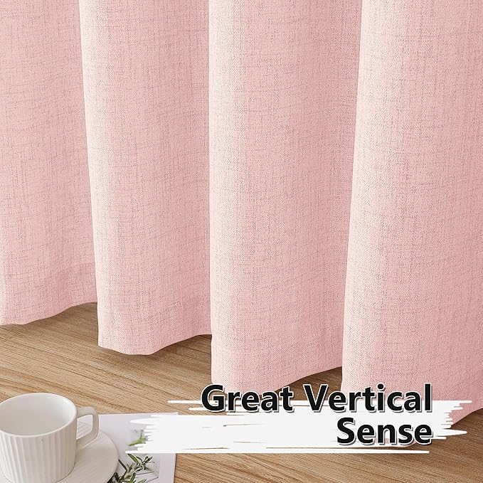 Tollpiz Linen Curtains Living Room Rod Pocket Semi Sheer Curtain Burlap Light - Image 4