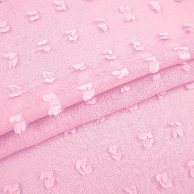 KOUFALL Pink Back Tab Rod Pocket Pom Pom Sheer Curtains, 8 FT 52x96 Length - Image 4