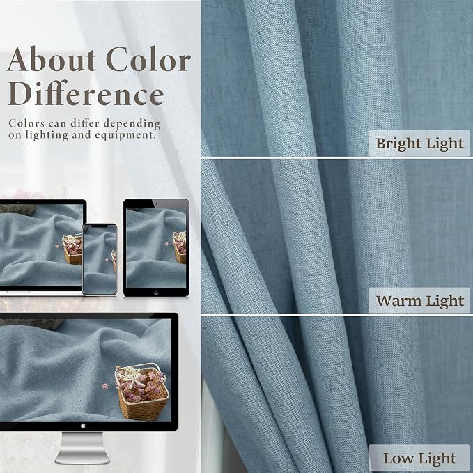 Pitalk Stone Blue Linen Blend Sheer Curtains Back Tab 52 Width by 90 Length Set - Image 3
