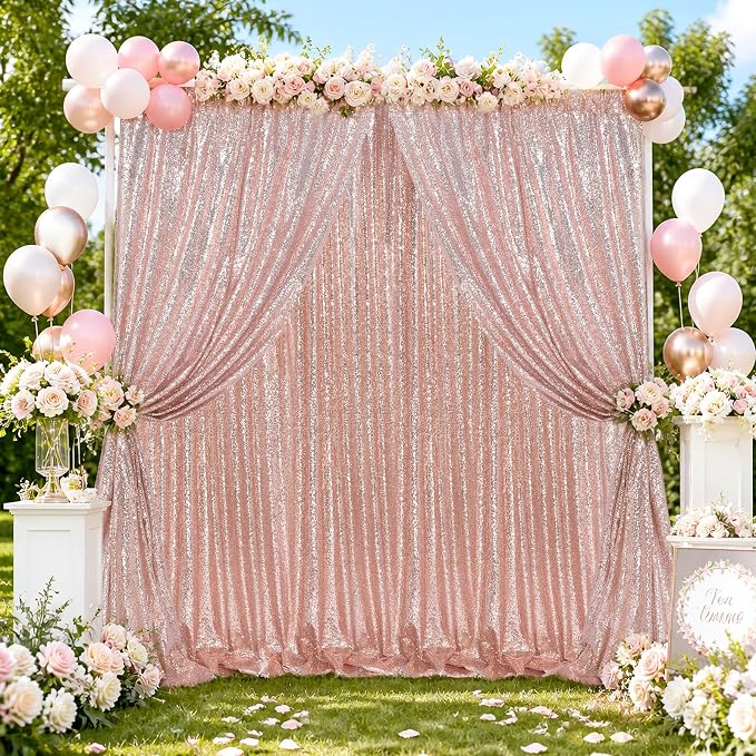 Blush Pink Sequin Backdrop Curtains Party Glitter Drapes 2 Pcs 2FTx8FT | - Image 6