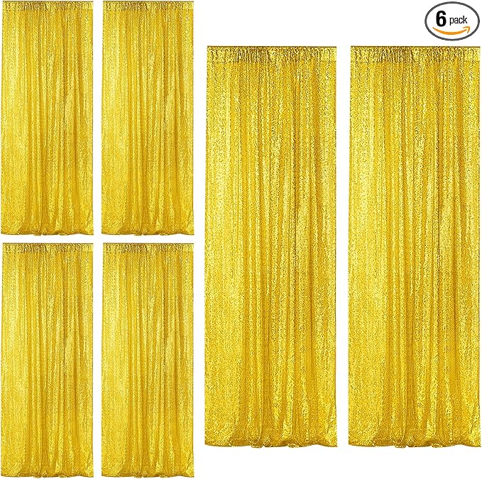 Sugargirl Golden Yellow Sequin Backdrop Curtain 6 Panels 2FTx8FT Glitter Golden by Sugargirl