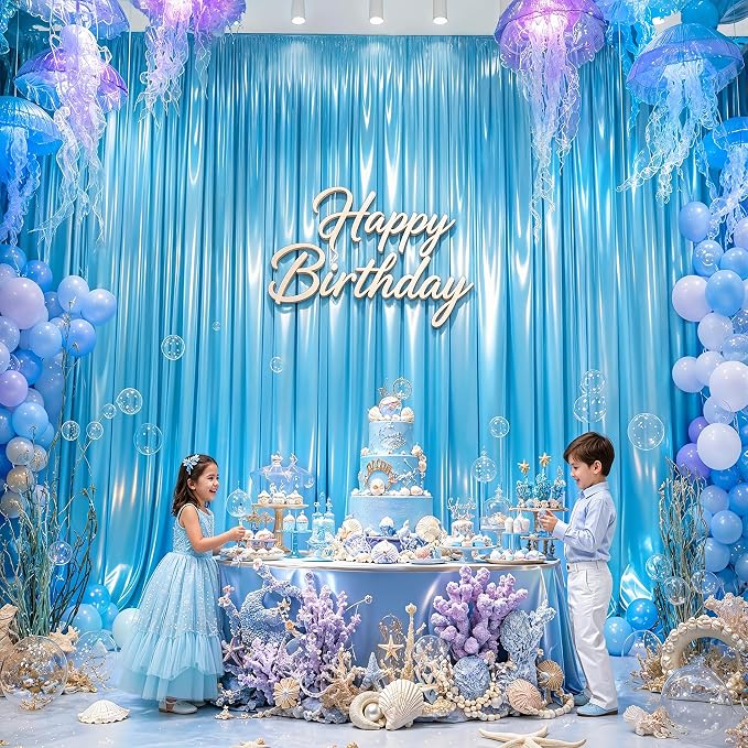 40x10ft Sky Blue Glitter Backdrop Curtain - Image 6