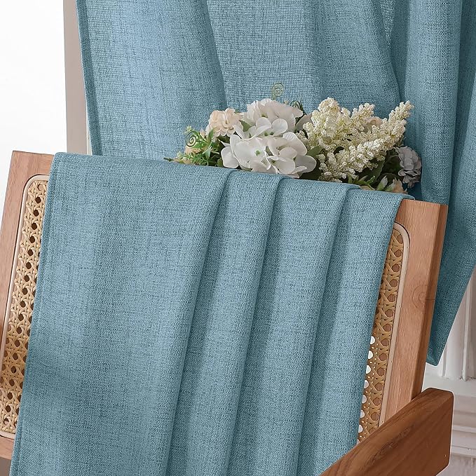 Tollpiz Linen Curtain Bedroom Rod Pocket Semi Sheer Curtains Burlap Light - Image 6